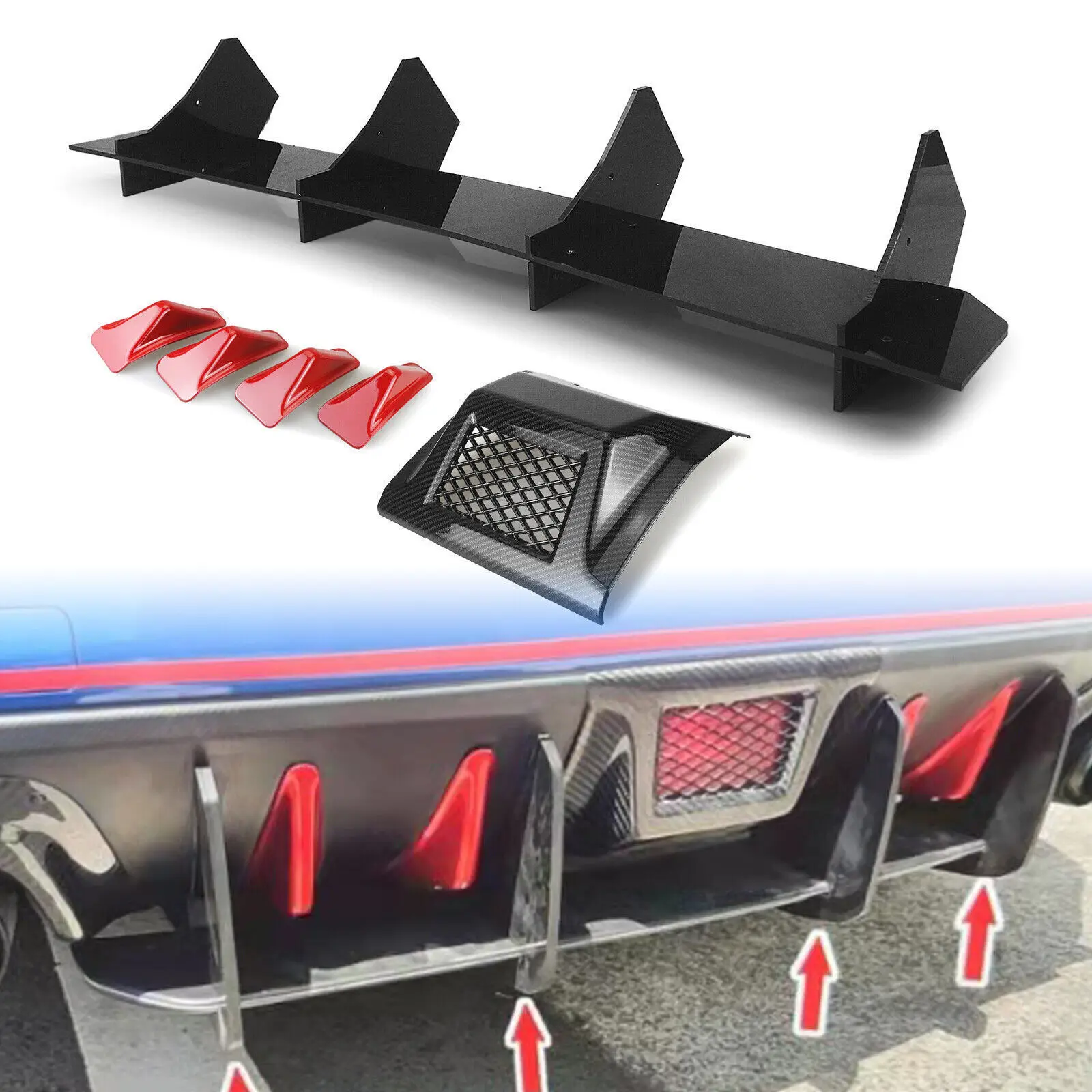 6pcs Rear Bumper Diffuser Decorative Kit For Subaru WRX 2015 2016-2021 Black Red