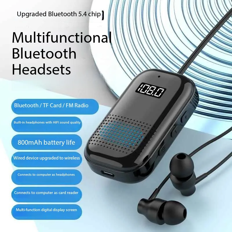 

Lavalier Business Bluetooth 5.4 Headphone Car FM Bluetooth Receiver Speaker 3.5mm AUX Wireless Audio Adapter TF Card Support