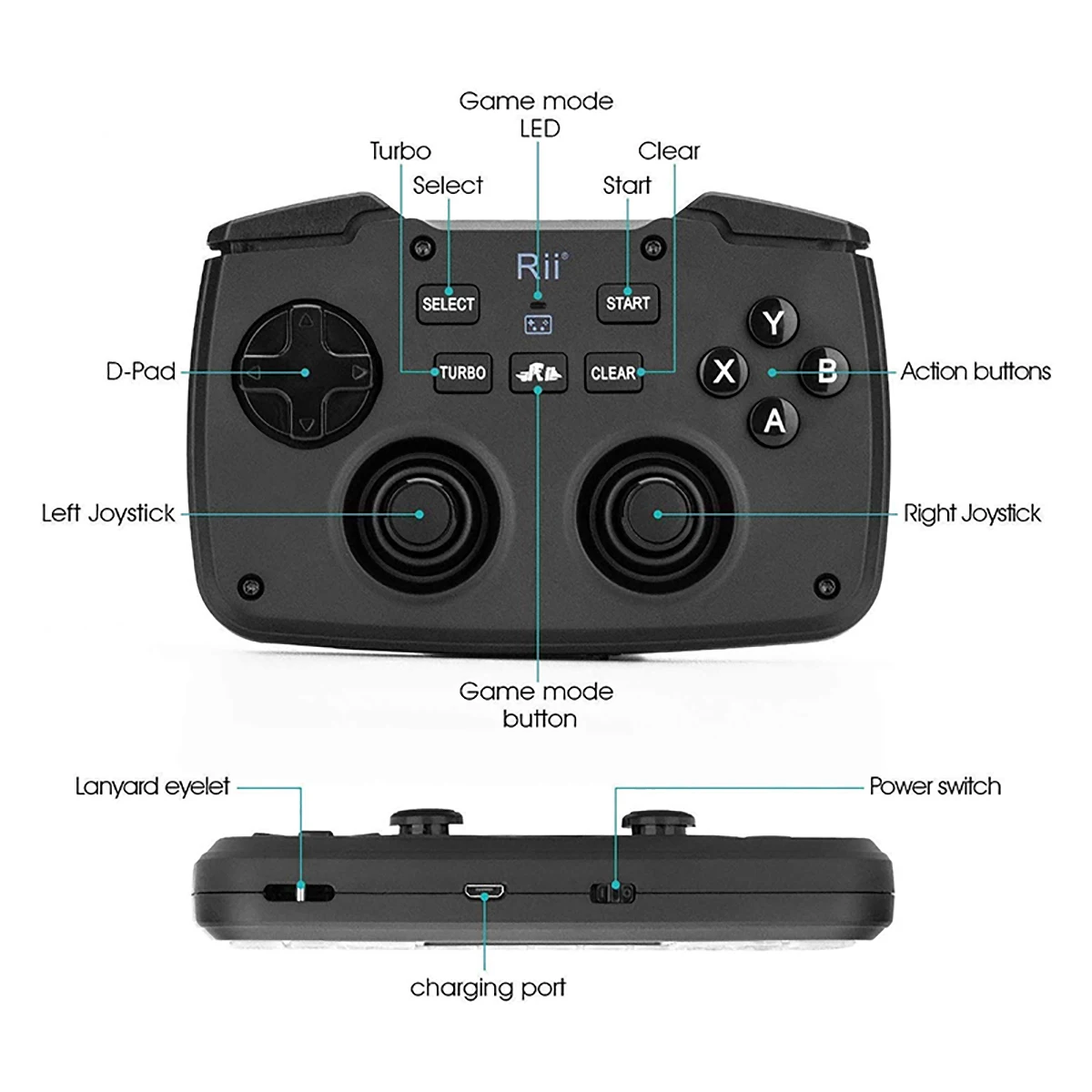 Rii RK707 2.4GHz Wireless Game Controller Keyboard with Touchpad White Backlit Turbo Vibration Function For Smart TV/PC