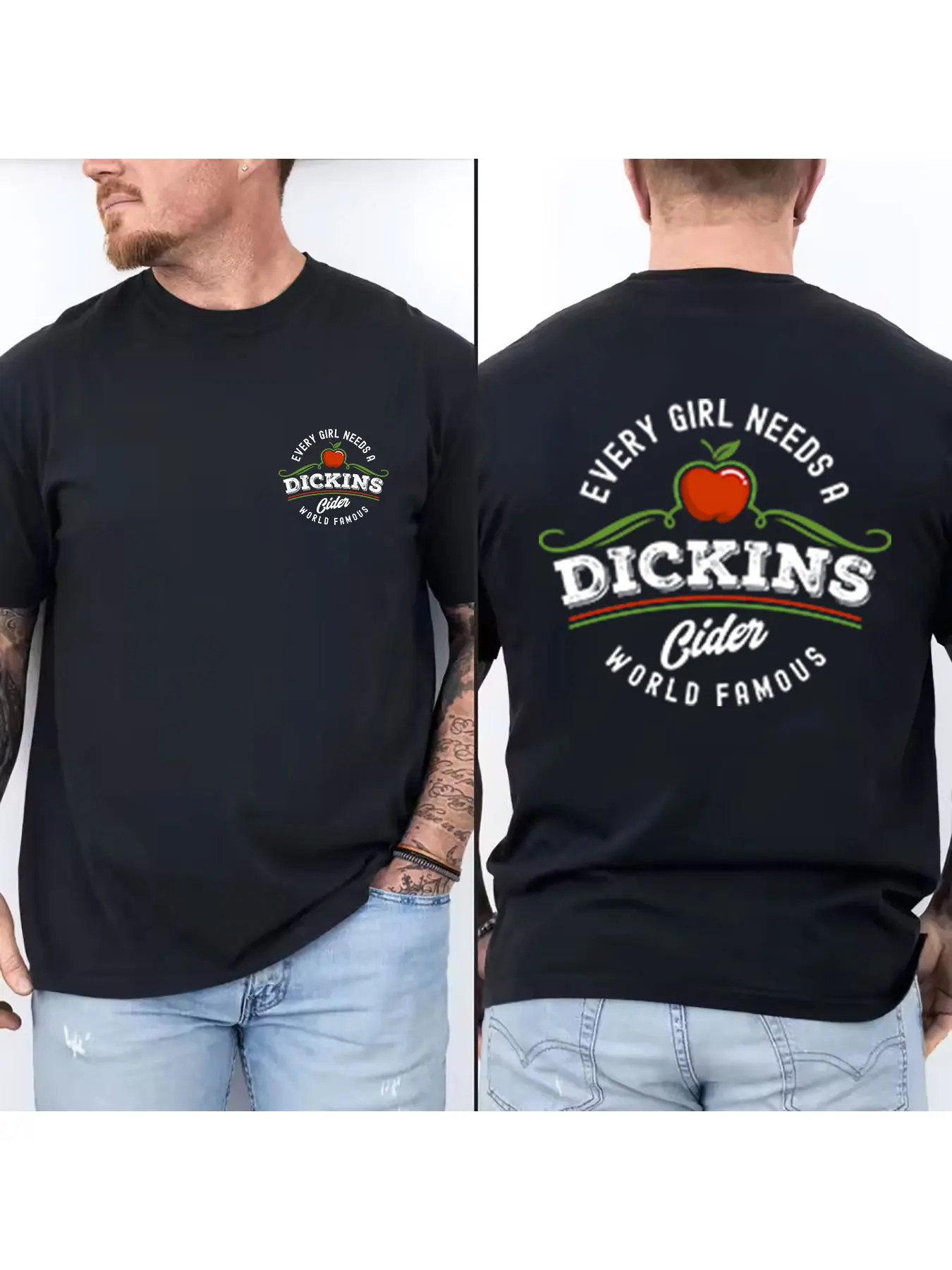 Men's 100% Cotton Crew Neck T-Shirt, Classic Fit with Vivid Apple Pattern Print, Breathable Soft Casual Top for Daily Wear