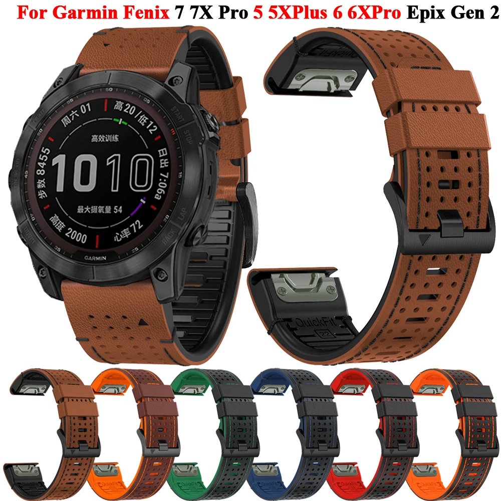 Correas de silicona de cuero genuino para reloj inteligente, pulsera de 22 y 26mm para Garmin Fenix 7, 7X, 6, 6X Pro, 5X, 5 Plus, Epix Gen 2