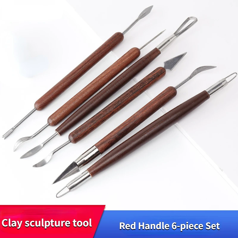 Red Handle Polymer Clay Sculpture Tool 6-piece Set DIY Pottery Doll Anime Character Cartoon Model Outline Sculpture Molding Tool