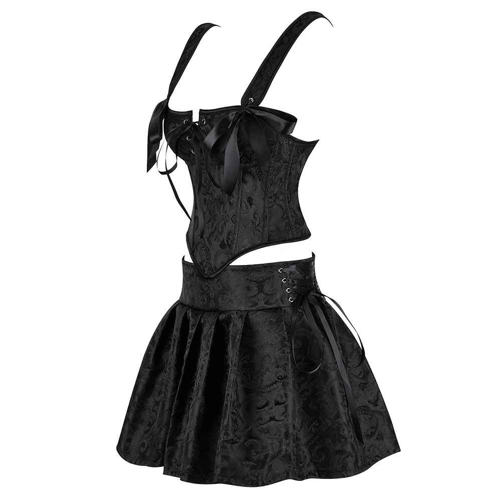 Summer Overbust Corset Dress Set Casual Bustier Crop Top Camisole With Tutu Mini Skirt