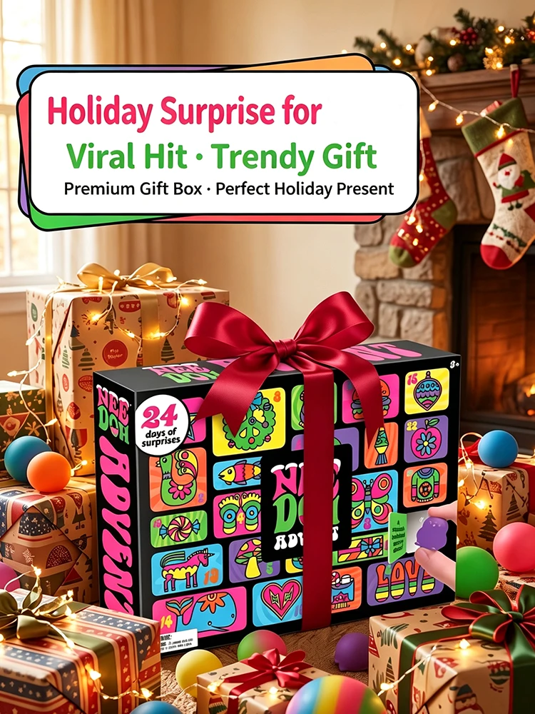 2026 New Hot Needoh Advent Calendar 24 Day Countdown New Year Family Friends Blind Box Party Squishy Squeeze Toy Stress Relif