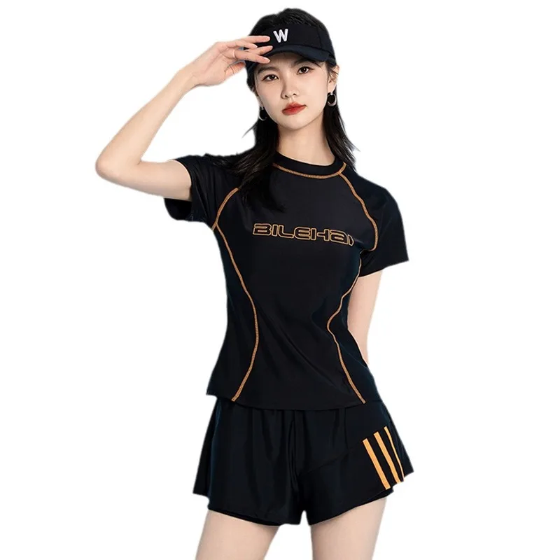 Split Sports Swimsuit Female Student Conservative Two Piece High Waist Flat Hoodie Soak Spa Swimwear