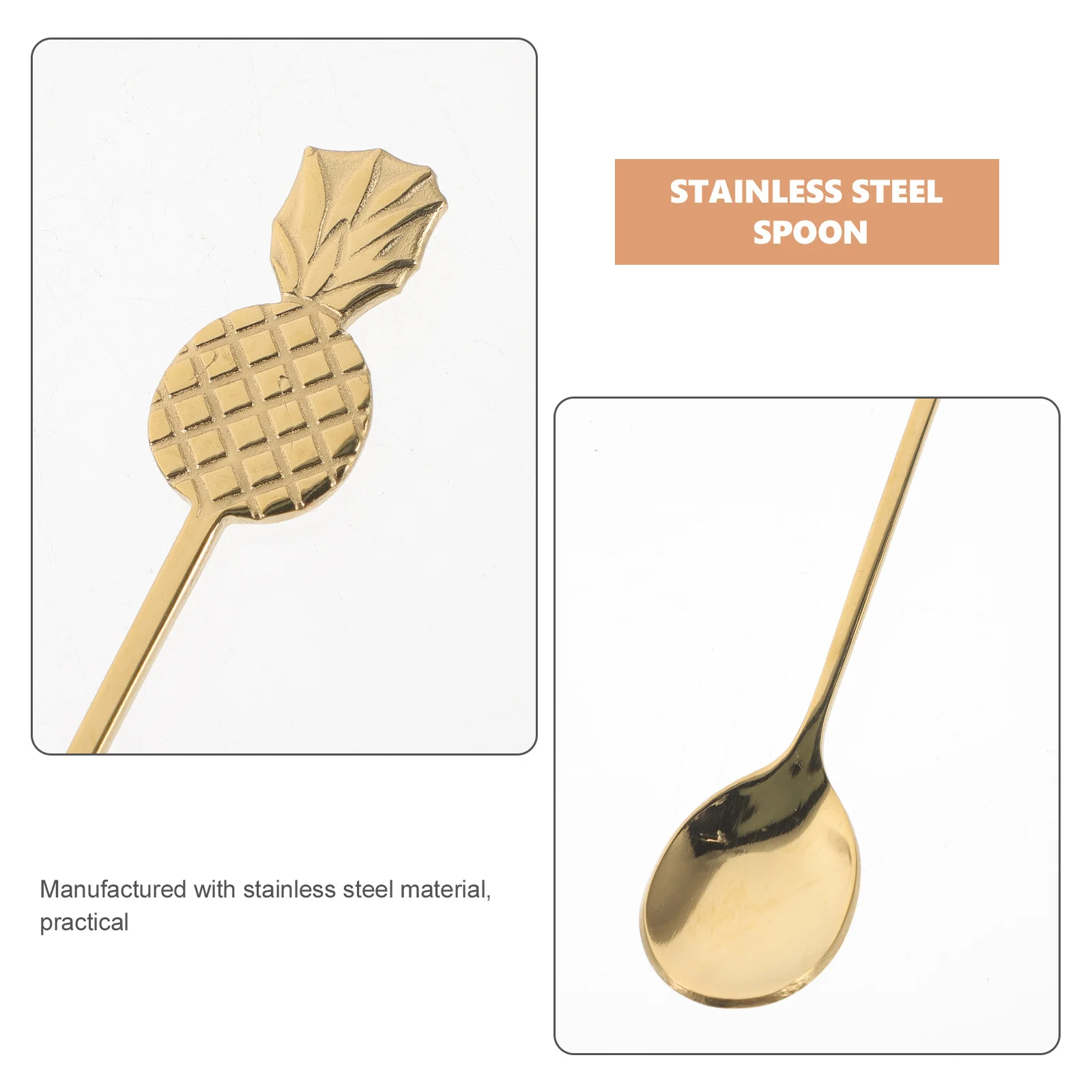 

4Pcs Stainless Steel Fruit Fork Spoon Set Cartoon Handle Pineapple Design Multiuse Dessert Tableware for Home Bar Hotel