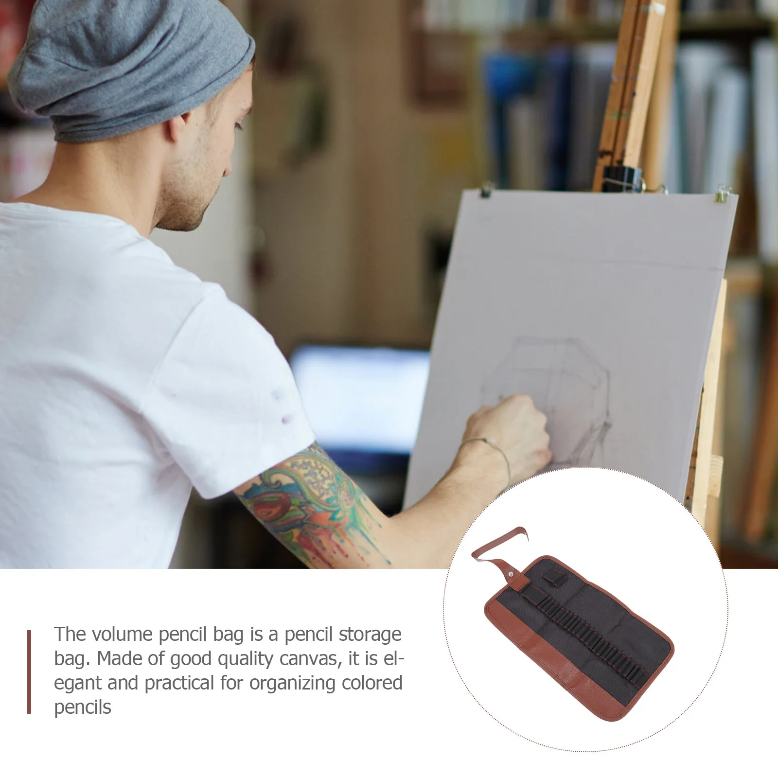 2 Buah Kotak Pensil Kanvas Desain Gulung Multi-saku untuk Alat Sketsa Kuas Lukis Kantong Tempat Alat Tulis Sekolah