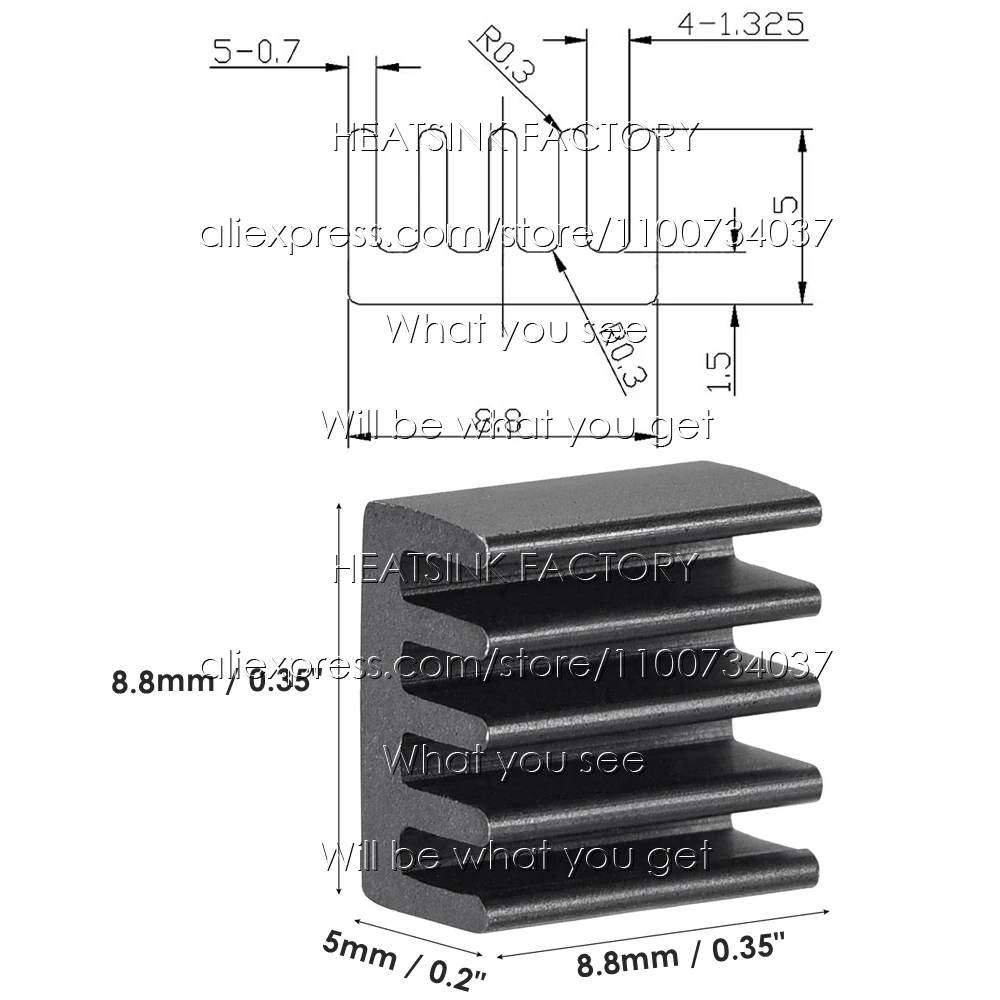 Dissipador de calor fábrica 50 peças de alumínio 8.8x8.8x5mm chip radiador cooler com fita adesiva dupla face térmica para ic, impressora 3d a4988