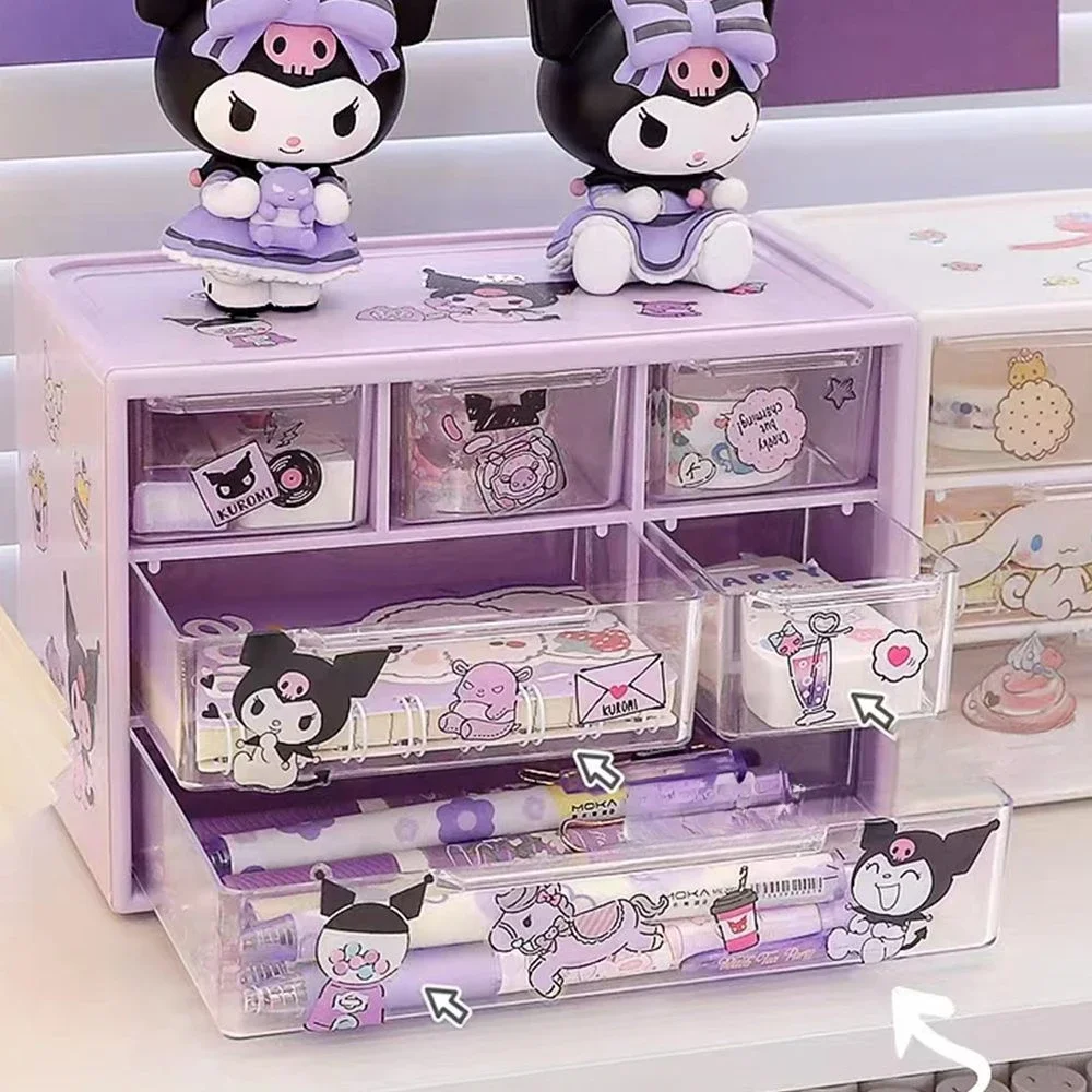 Anime Sanrio Kawaii saklama kutusu Melody mi melodi Cinnamoroll Diy çekmece kasa oyuncaklar Pochacco takı raf doğum günü öğrenci hediyeler