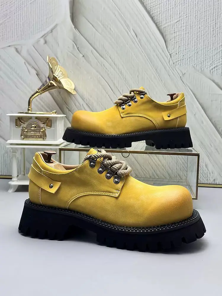 

European Men's Shoes 2025 Spring New Style Height-Increasing Derby Shoes Unique Personality Cool Design Casual Shoes