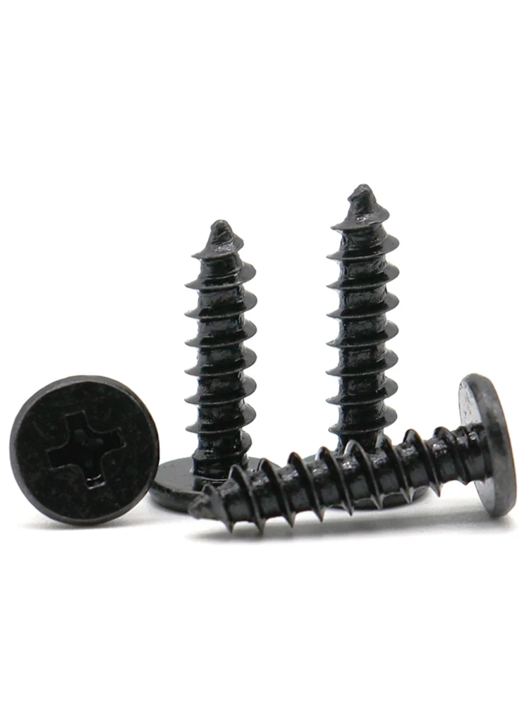 30-500pcs Plated Black Zinc M1.2M 1.4 M1.7 M2 M2.3 M2.6 M3 M3.5 M4 Cross Tapping Screw Ultra Thin Flat Wafer Head Wood Screw