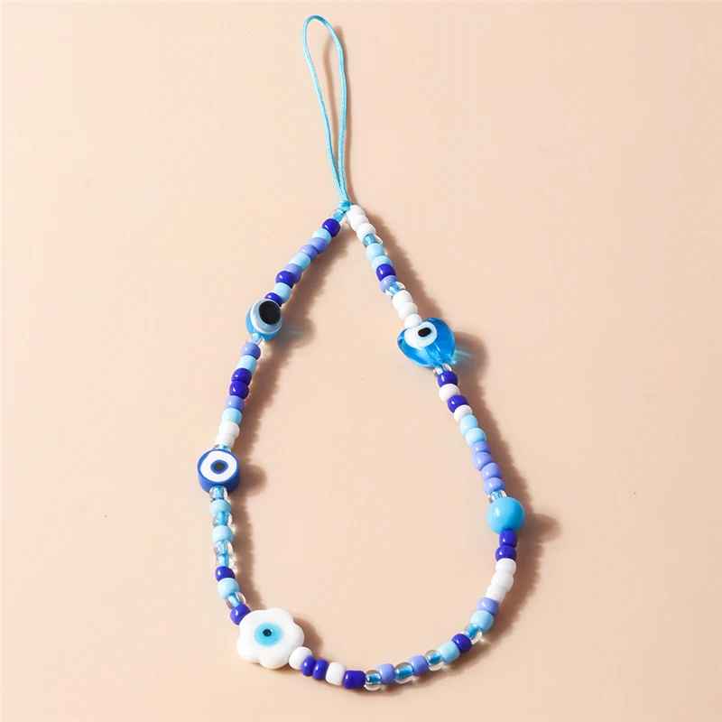 INS Blue Eyes Perlen-Handyband, niedliche Charm-Kette, Blumen-Handy-Lanyard, Schlüsselanhänger, Frau, Mädchen, Taschenanhänger für iPhone-Hülle – Detail 3