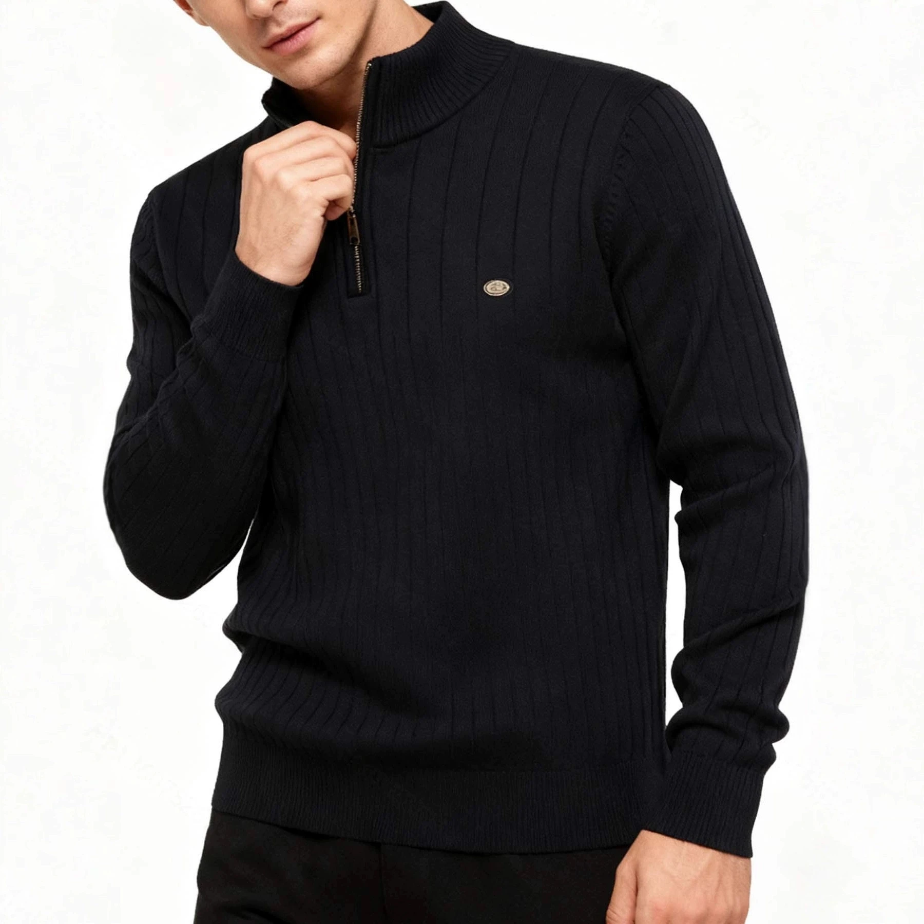 

Autumn and Winter Stand up Collar Men's Sweater Half Zipper Solid Color Elegant Knitted Sweater High Quality Men's Wear
