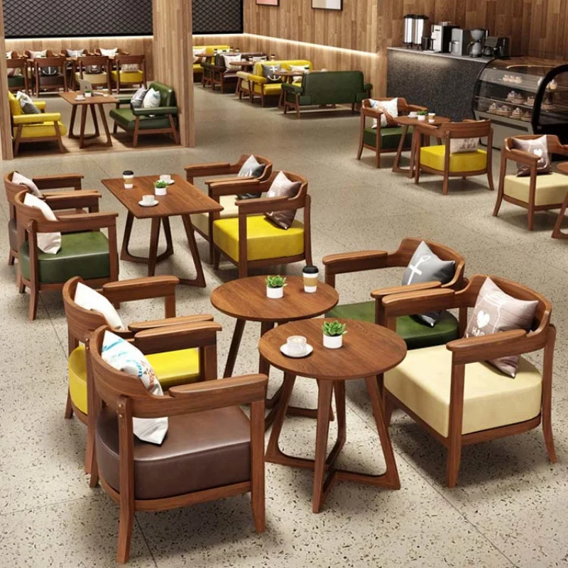 Milk Tea Burger Coffee Shop Table And Chair Combination Retro Leisure Reception Lounge Area Book Bar Negotiate Solid Wood Sofa