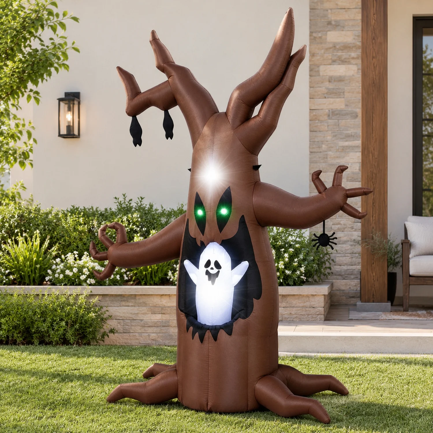 8FT Animated Halloween Inflatable Tree with Pop-Up Ghost Built-in LEDs Blow Yard Decoration for Outdoor Garden Holiday Decor
