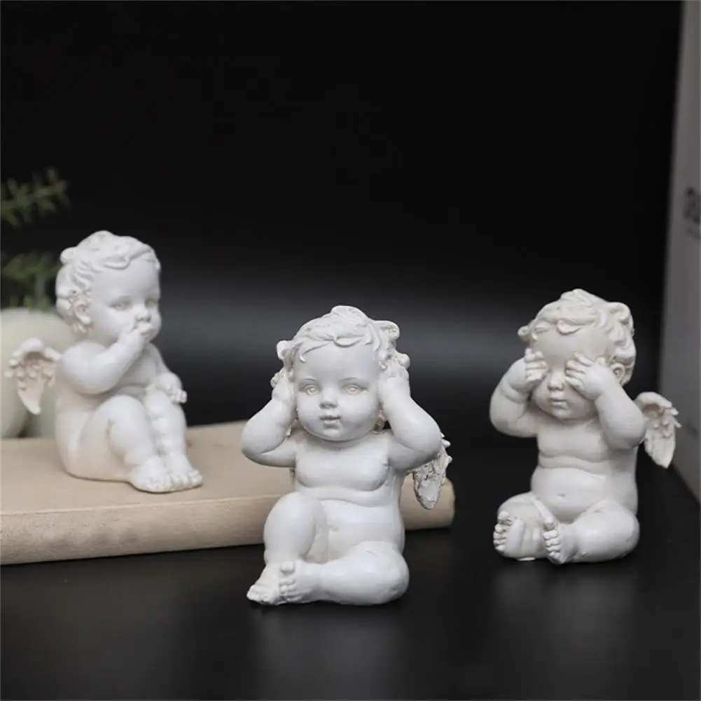 White Resin Angel Statue Winged Miniature Ornament Sculpture Decoration Modern Cherub Gifts Desktop Figurines Home Decor