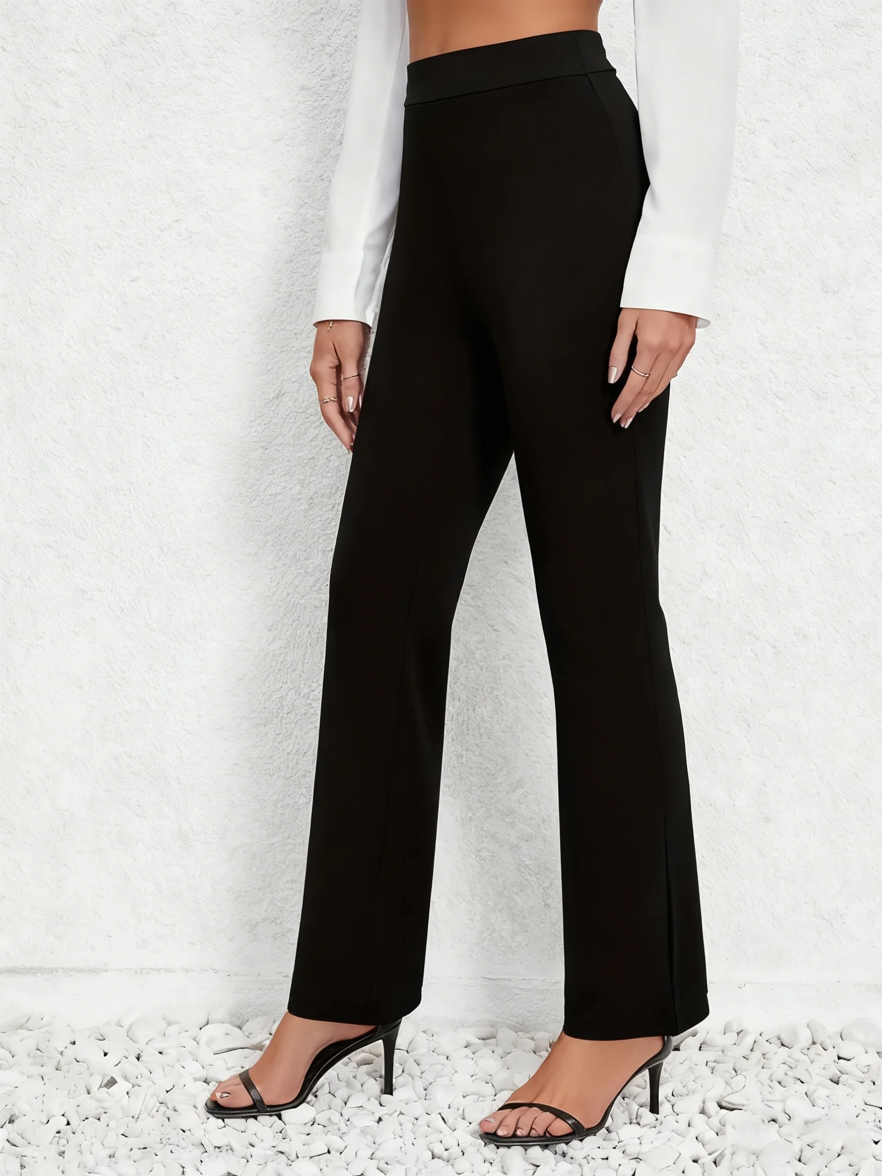 

2026 Fashion Women's High-Waist Wide-Leg Pants Black Slim Business Casual Office Pants Stretch Split Work Pants