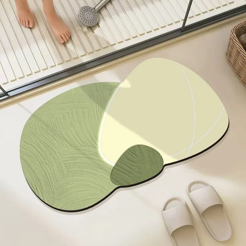 Vikamaya Alien Bathroom Silica Mud Soft Quick-Drying Floor Mat, Green Leaf Floor Mat, Water Absorbent Home Decorative Carpet
