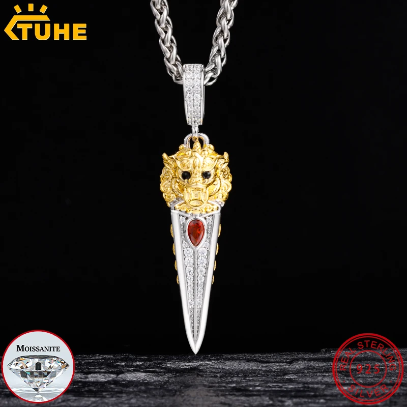 

THUE Unisex Pixiu Sword Pendant Sterling Silver VVS1 Moissanite Pendants For Women Men Hip Pop Jewelry Gift