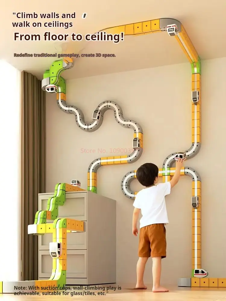 Zabawka kolejka magnetyczna z możliwością zmiany układu torów, szybka, dla chłopców i dziewczynek, edukacyjna, do samodzielnego montażu, pojazd na torach, prezent (bez zdalnego sterowania).