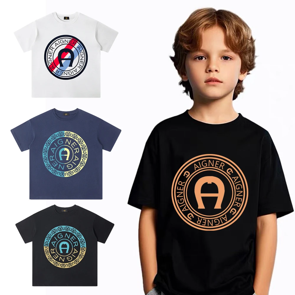 Children's Circle Letter Printed Boys' T-shirt Sports Shirt Boys' Summer Pure Cotton Short sleeved T-shirt Boys' Baby FashionTop