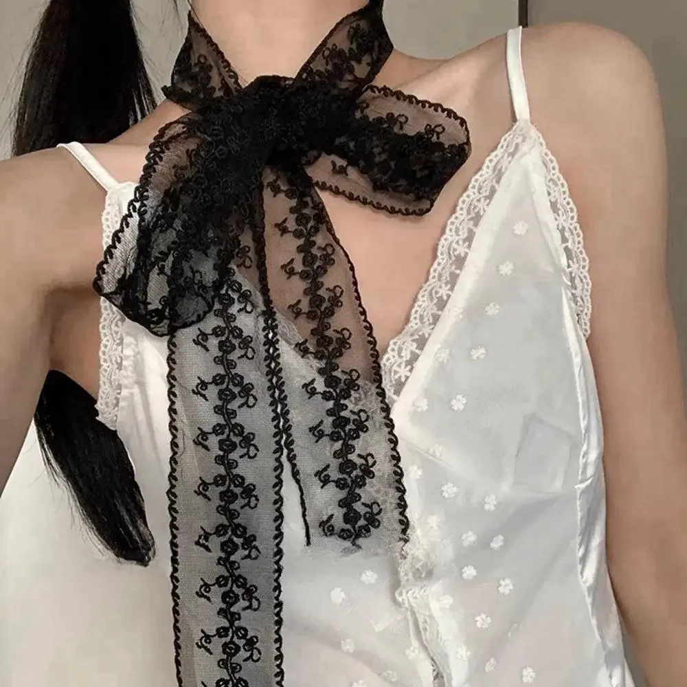 جديد الكورية المرأة وشاح طويل نحيل ربيع الموضة Y2K وشاح الزخرفية لينة أنيقة الدانتيل طويل الشريط وشاح الرقبة المعصم الشعر التعادل