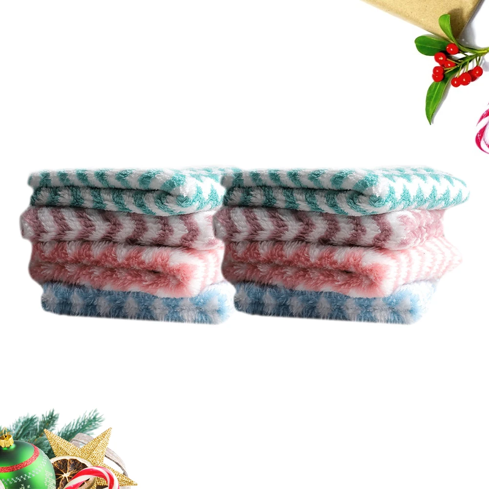 

8pcs Wavy Striped Dishwashing Cloth Premium Coral Fleece Strong Detergency Absorbent Cleaning Towel For Kitchenware Glass