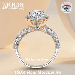 NKHOG 1ct Moissanite Ring S925 Silver Women Plated Au750 Engagement Wedding Band Rose Flower No Fade Rings Gift Fine Jewelry GRA