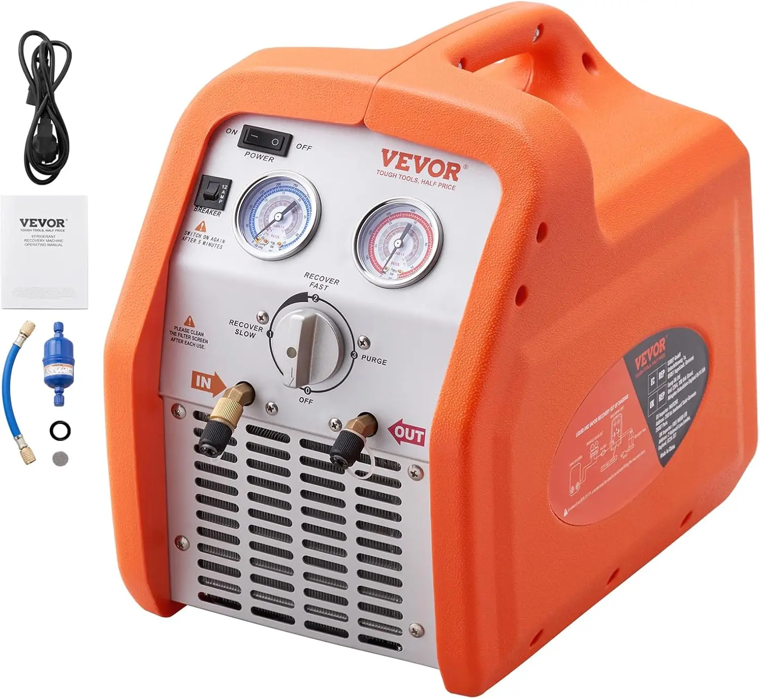 Portable 3 4 HP Refrigerant Recovery Machine AC Recovery Machine for Liquid Vapor Refrigerant Self Cleaning Recovery Machines