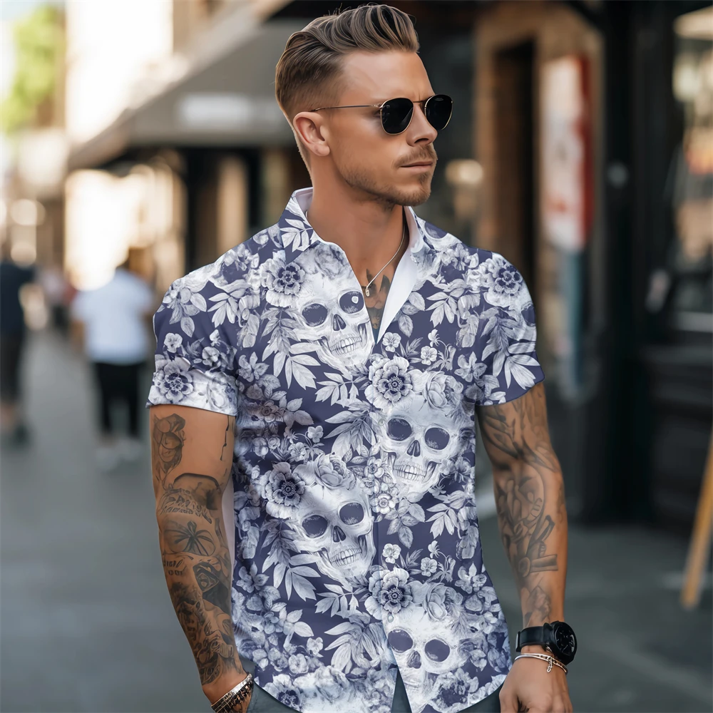 Vacation short-sleeved shirt 2024 new fashion cool printed beach casual Hawaii trendy men\'s cardigan top breathable affordable