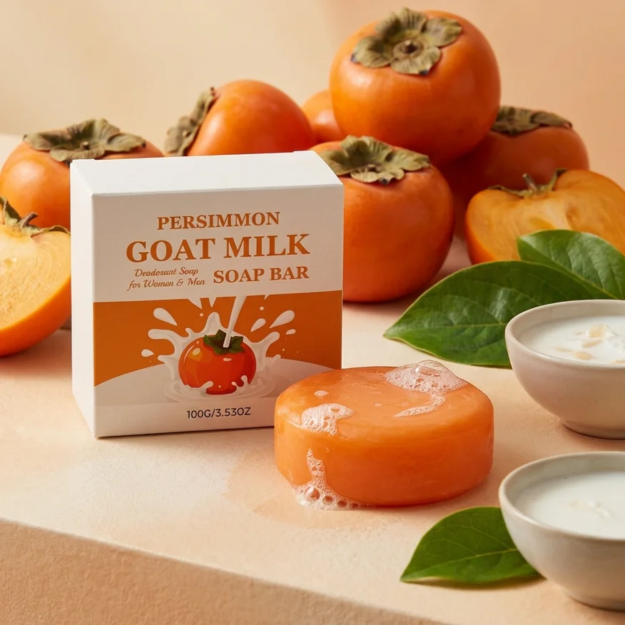 Persimmon Soap Remove Body Smell Oil Control Keep Skin Refresh Natural Deodorant Facial Body Cleansing Soap Bar With Goat Milk
