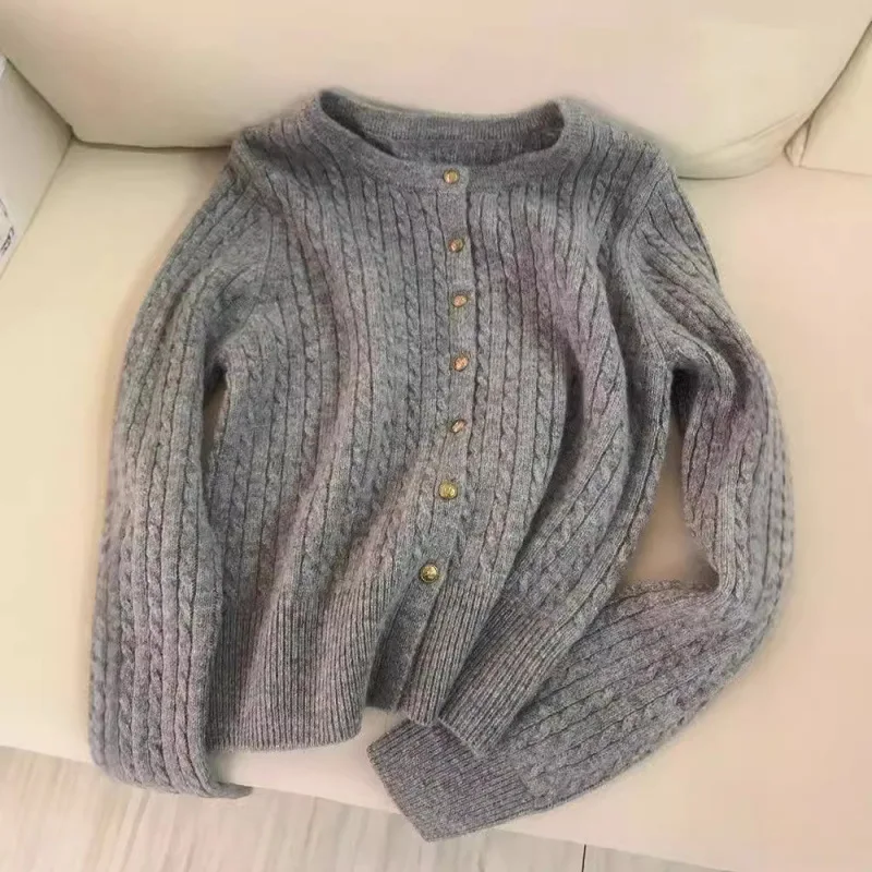 Women Wool Knitted Cardigan Sweaters Solid Jumpers O Neck Long Sleeves Single Breasted Loose Elegant Casual Spring Autumn 2026