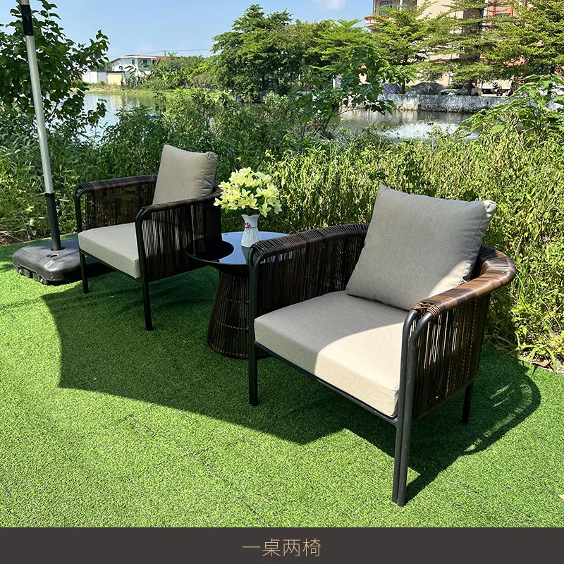 

Outdoor rattan chair coffee table garden recliner villa courtyard furniture leisure rattan woven table and chair combination