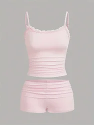 Conjunto de top sem mangas e shorts de elásticos feminino，Mini tops esportivos Y2K e mini shorts de  sexy de cintura  alta