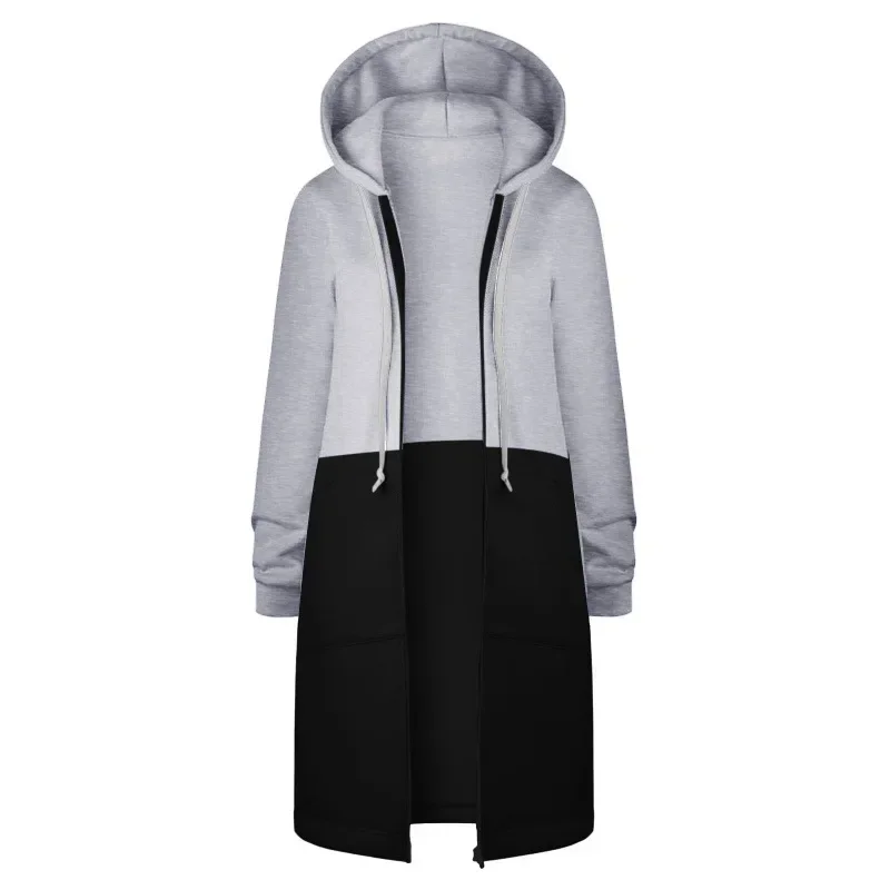 Winter Long Sleeve Hoodie Women's Long Straight Leg Zipper Trousers Color Block Design Full-Length Body-Contouring