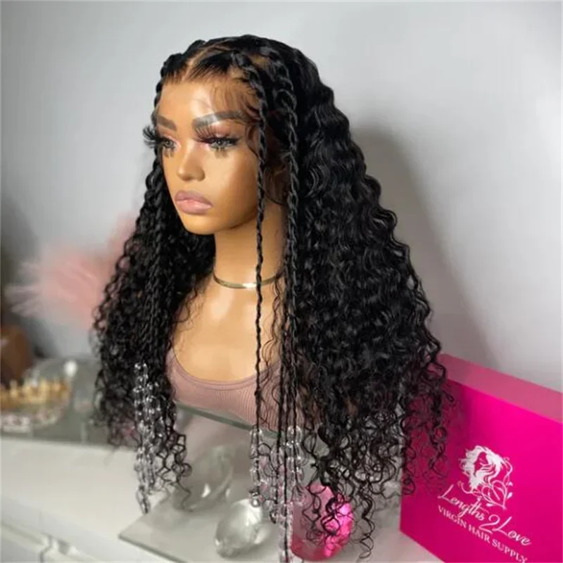 Soft Natural Black Kinky Curly 26Inch Long 180 Density Deep Lace Front Wig For Women With Baby Hair Preplucked Glueless Daily