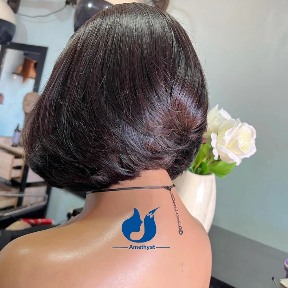 Layered Haircut Face Framing Frontal Wigs for Women 13X6 Deep Part Short Cut Bob Wig Human Hair 13x6 Frontal Lace Glueless Wig