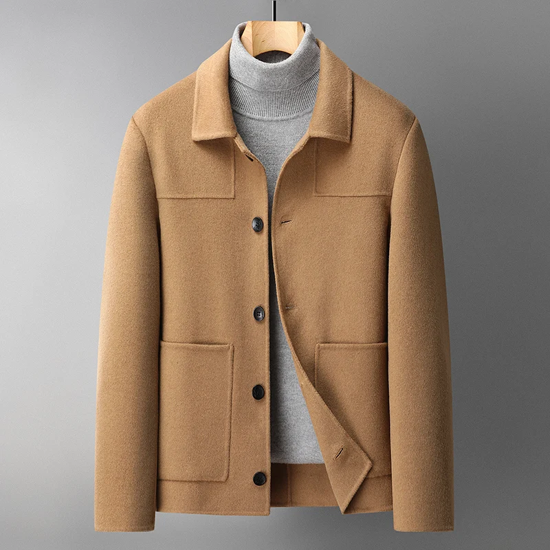 

Autum Winter Men's Wool Blend Jacket Dark Gray Khaki Black Woolen Coats Turn Down Collar Outfits Effortlessly Warm Stylish Look