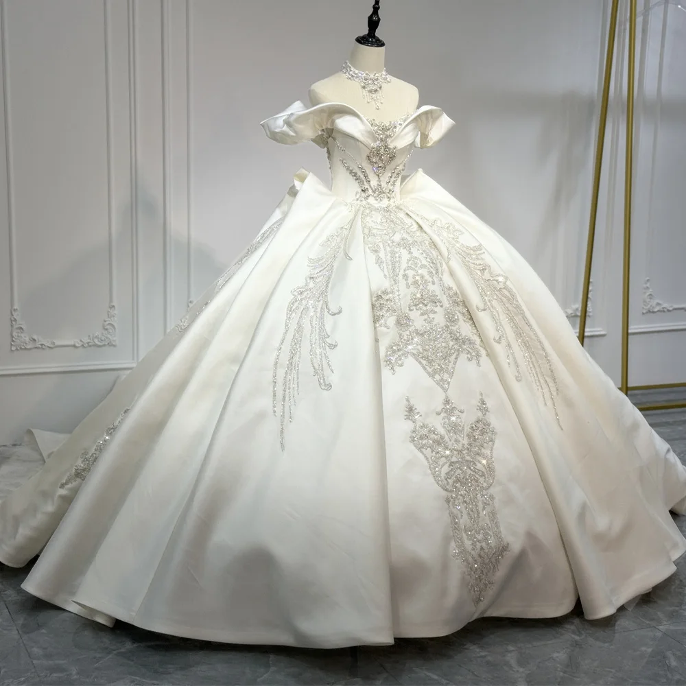 

Sweetheart Off The Shoulder Wedding Dress Lace-Up Back Sequined Crystal Detail Customizable Gown