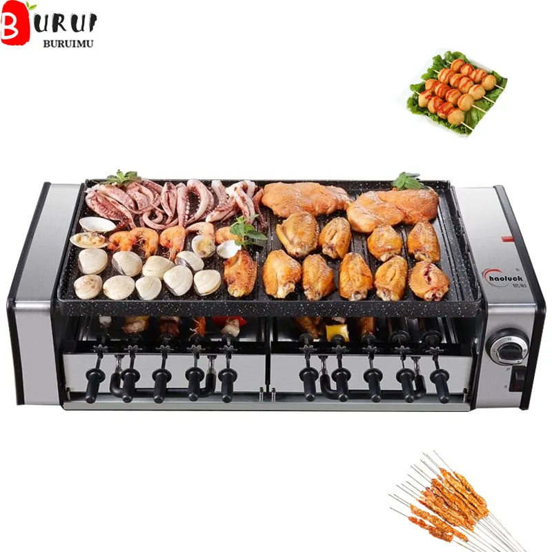 

Non stick Electric Grill Pan BBQ Meat Machine Double layered Skewer Machine Electric BBQ Grill