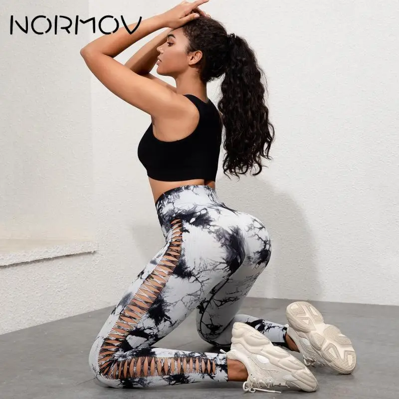 NORMOV 2Pcs Seamless Gym Set Women Push Up Sport Sets Woman Tie Dyeing Yoga Set Female High Waist Fitness Fashions Sets Workout