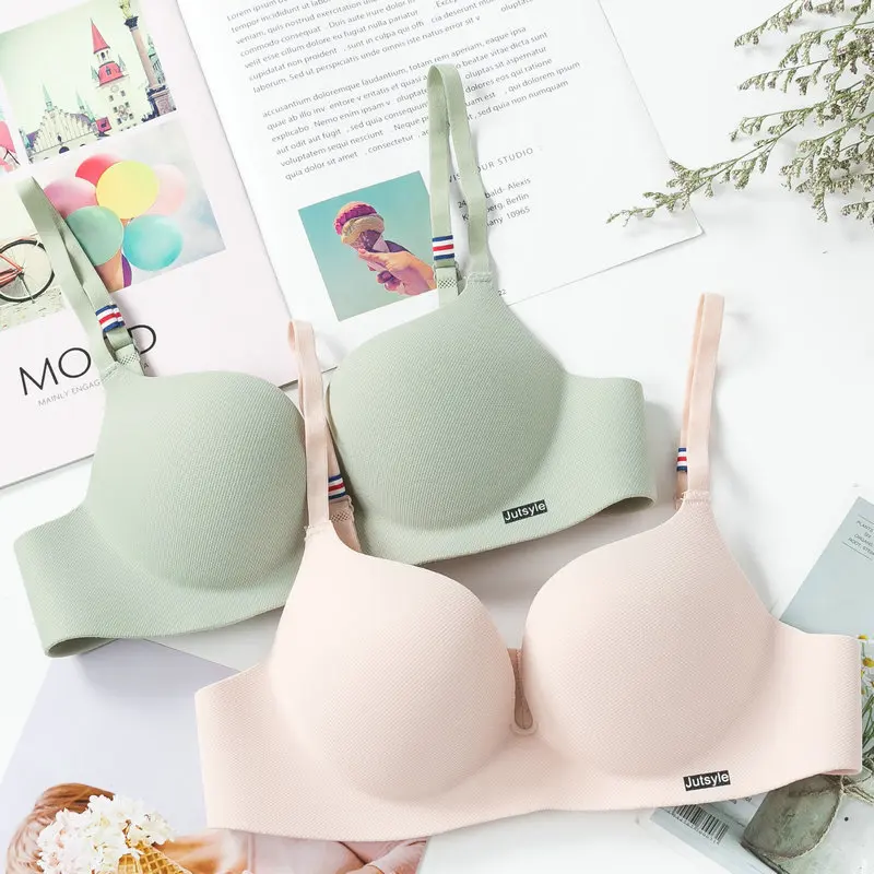 Ice Silk Bra For Women Sexy Seamless Bralettle Gather Push Up Lingerie Wireless One Piece AB Cup Adjust Straps Candy Color Bras