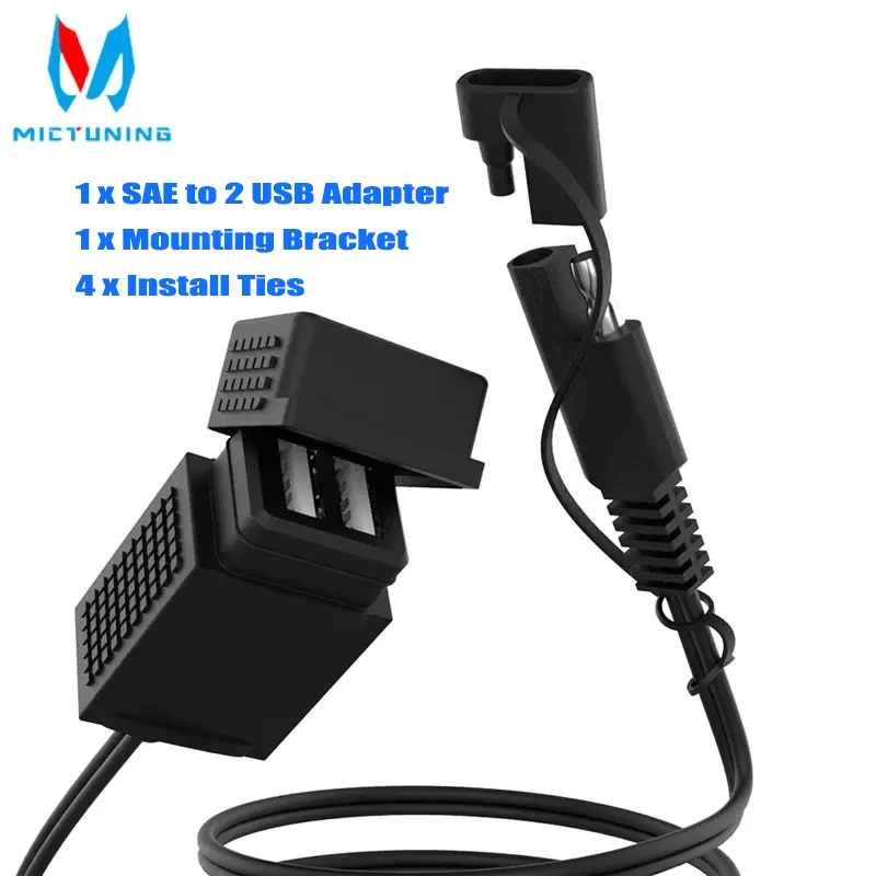 MICTUNING Waterproof Dual USB Charger Adapter With 3.1A Dual Port Power Socket SAE to USB Cable Adapter For BMW Motorcycle GPS