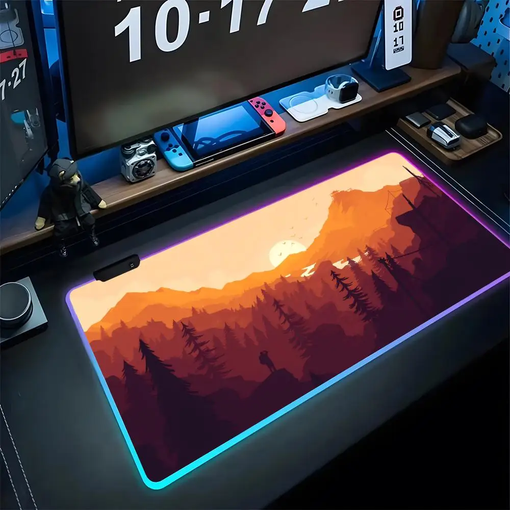 Forest Firewatch Mouse Pad Gaming LED Wholesale 700x300 Mouse Mat Mousemats Table Pads PC Desk Mat RGB Keyboard Mat XXL