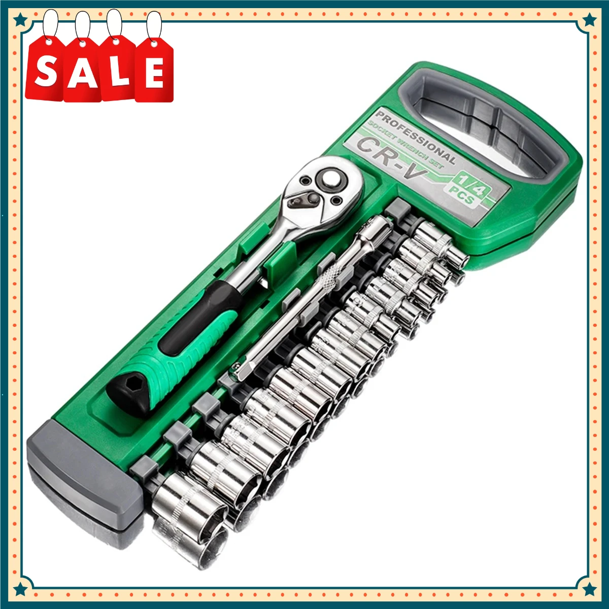 

Hot-selling 15-piece 1/4" ratchet wrench socket set, standard 24 teeth, including 100mm extension bar and short socket wrench