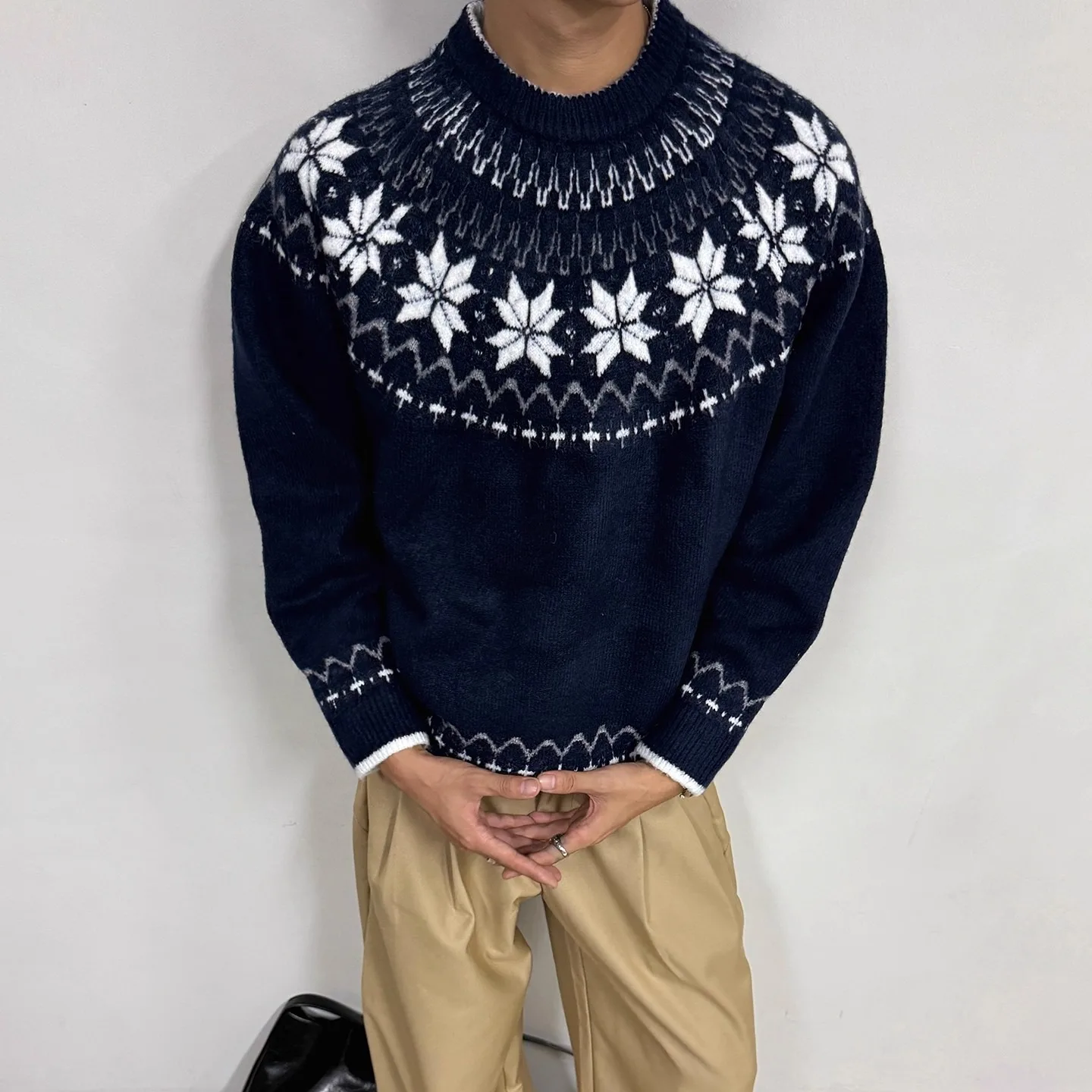 

Осень-зима, большой размер 250, японский Sle, ретро, Cleanfit, вязаный свитер Fair Isle для мужчин и женщин, модный топ из полиэфирного волокна