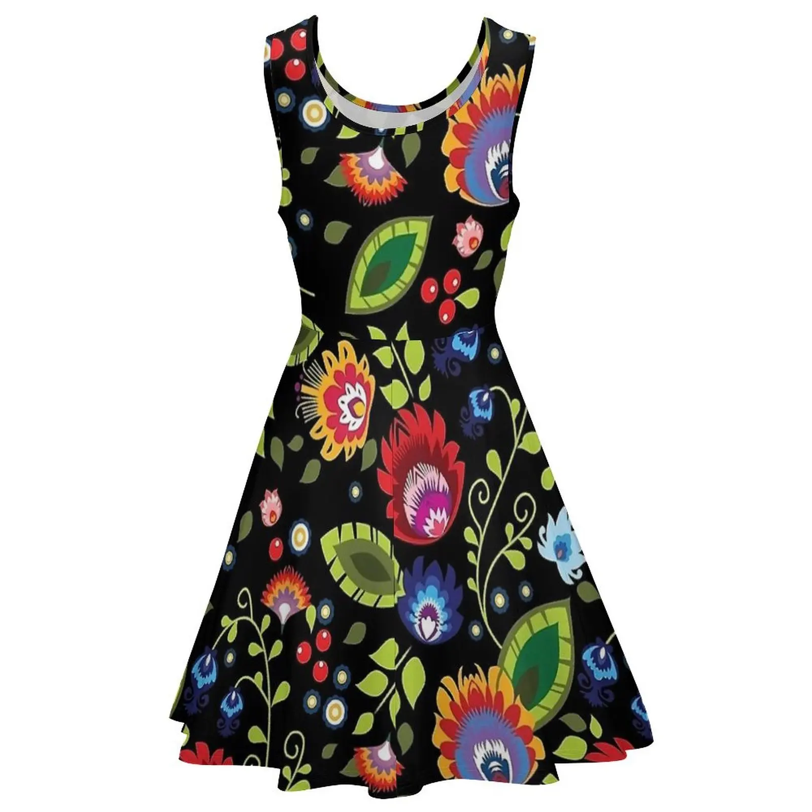 Vestido con estampado Floral de arte popular, Vestidos modernos sin mangas, ropa de calle, vestido de Skate, Vestidos personalizados para mujer, Idea de regalo