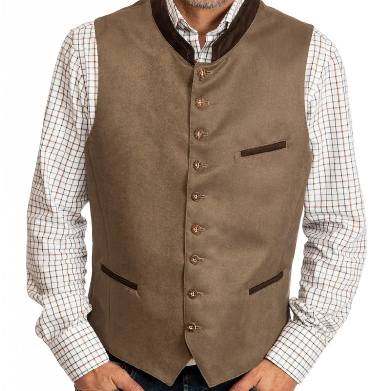 Herringbone Men Vest Brown With Collar Casual Business With Waistcoat For Wedding Groomsmen Banquet Work Set