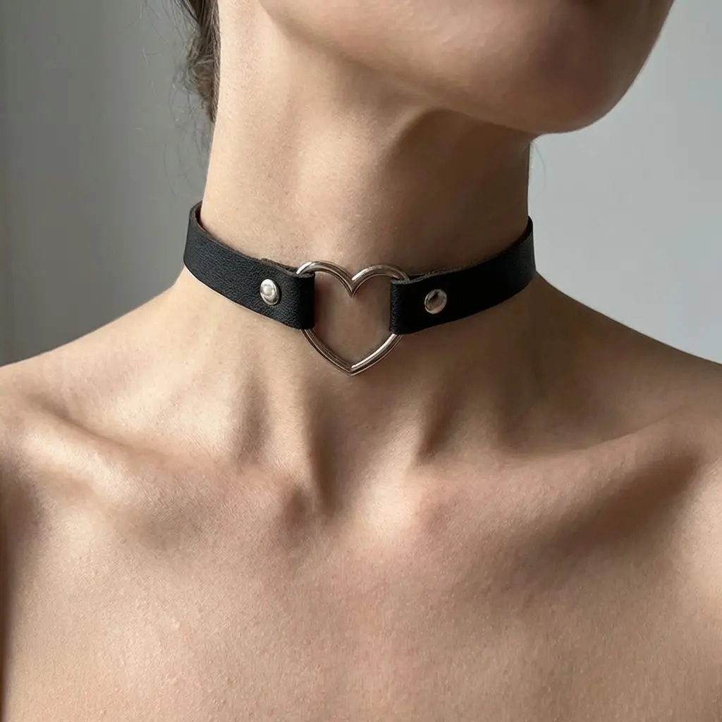 Soft Girl Harajuku Punk Style PU Leather Collar Sweet Cool Spicy Girl Love Jewelry Necklace Neck Chain Neck Chain