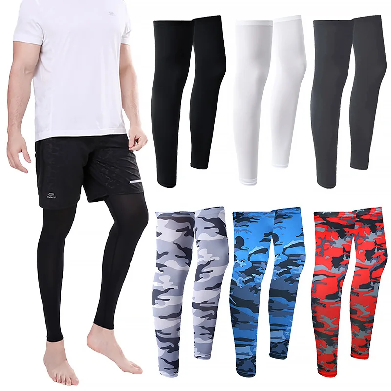 1 Pair Summer Ice Silk UV Protection Leg Sleeves Anti-slip Breathable Sunscreen Cycling Leg Covers for Men Women Outdoor Sports